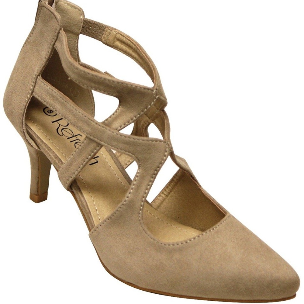 Refresh women's pointy toe heel taupe